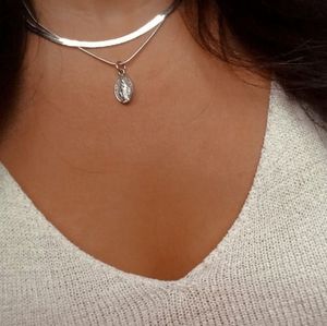 Layered Silver Snake Chain & Guadalupe Necklace